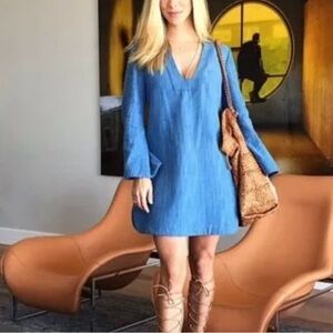 ZARA DENIM BELL SLEEVE TUNIC DRESS BLOGGER FAVE. Large